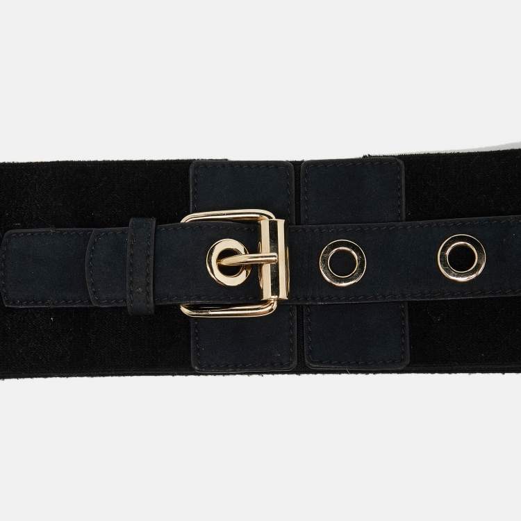 Pre Owned Stella McCartney Black Elastic and Faux Suede Buckle Wide Belt 70CM
