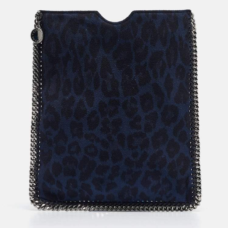 Pre Owned Stella McCartney Black/Blue Leopard Print Faux Suede Falabella iPad Case