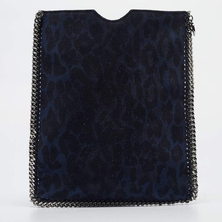 Pre Owned Stella McCartney Black/Blue Leopard Print Faux Suede Falabella iPad Case