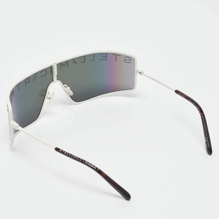 Pre Owned Stella McCartney White Tone/Multicolor Mirrored SC0196S Logo Studded Mask Sunglasses