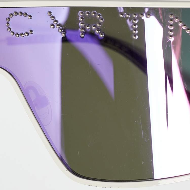 Pre Owned Stella McCartney White Tone/Multicolor Mirrored SC0196S Logo Studded Mask Sunglasses