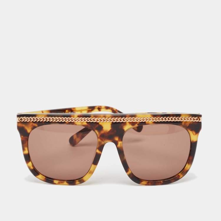 Pre Owned Stella McCartney Tortoise Brown Falabella Chain Square Sunglasses