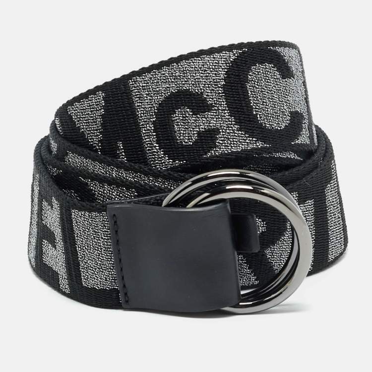Pre Owned Stella McCartney M Buckle Belt Black/Silver Monogram Canvas