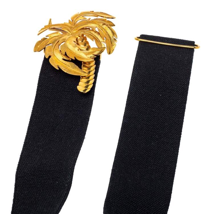 Pre Owned Stella McCartney Black Canvas Palm Tree Buckle Belt 80 CM