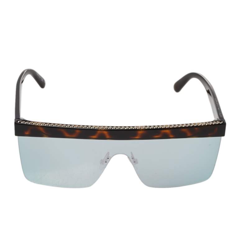Pre Owned Stella McCartney Brown Tortoise/Blue SC0148S Shield Sunglasses