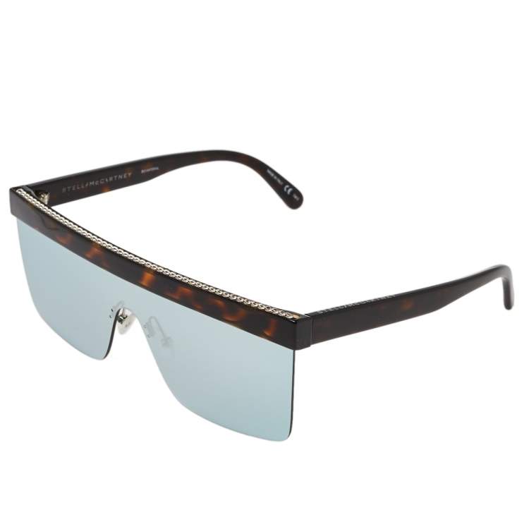 Pre Owned Stella McCartney Brown Tortoise/Blue SC0148S Shield Sunglasses