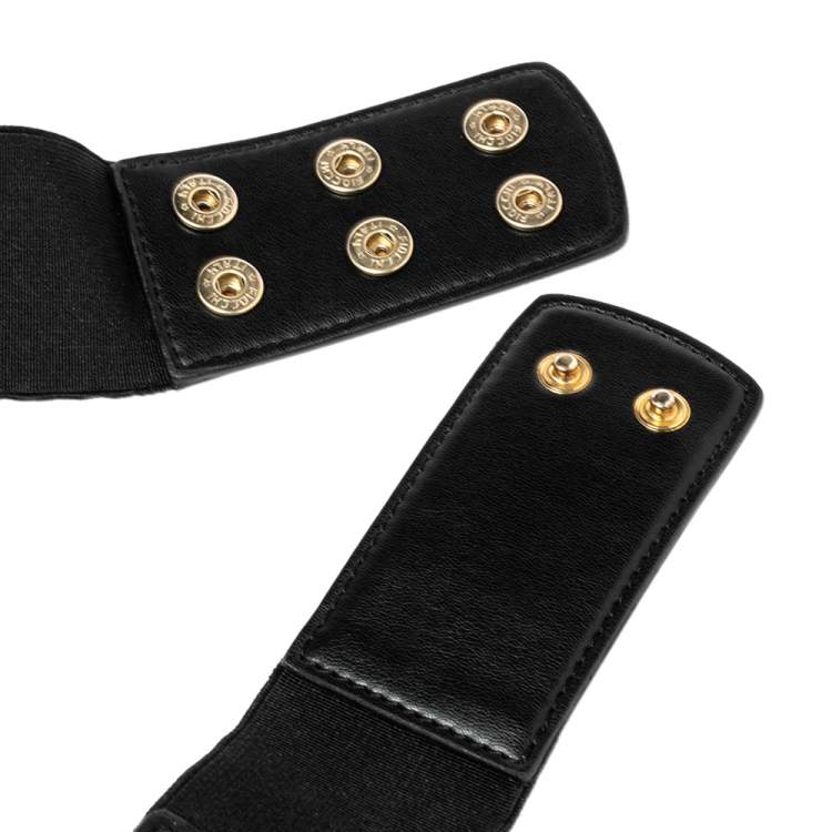 Pre Owned Stella McCartney Black Faux Leather Gold Tone Metal Plate Waist Belt 70CM