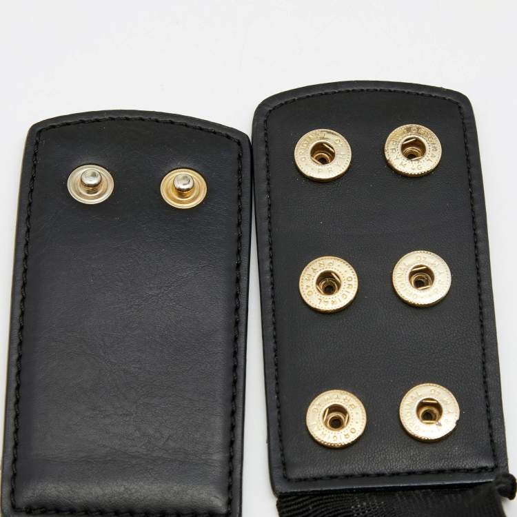 Pre Owned Stella McCartney Black Faux Leather Gold Tone Metal Plate Waist Belt S