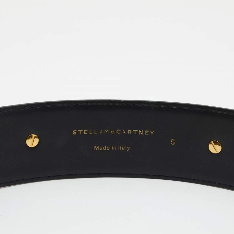 Pre Owned Stella McCartney Black Faux Leather Gold Tone Metal Plate Waist Belt S