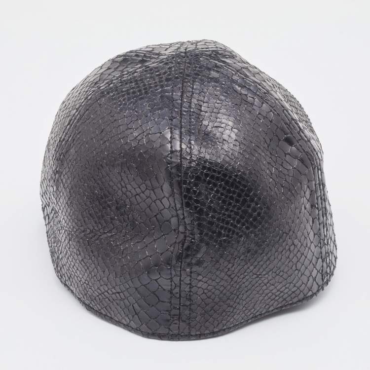 Pre Owned Stella McCartney Black Snake Embossed Faux Leather Baseball Cap 