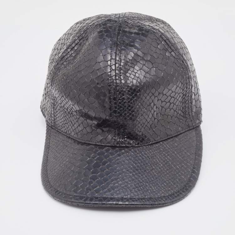 Pre Owned Stella McCartney Black Snake Embossed Faux Leather Baseball Cap 