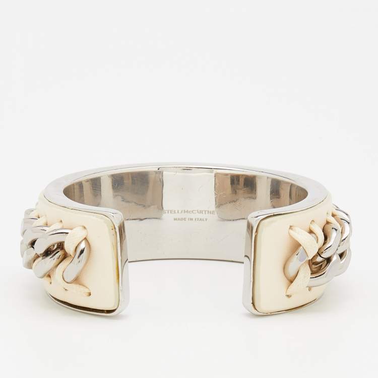 Pre Owned Stella McCartney Cream Leather & Chain Bangle Bracelet
