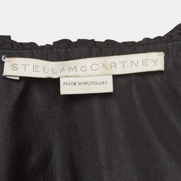 Pre Owned Stella McCartney Black Silk Blend Crepe Ruffled V Neck Top S