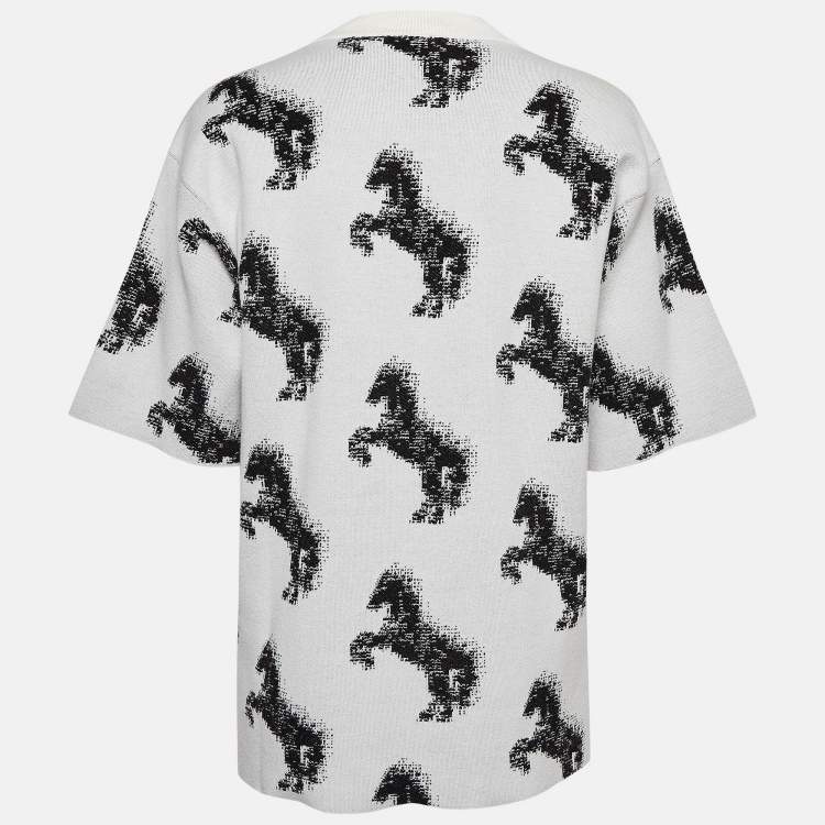 Pre Owned Stella McCartney Grey Pixel Horse Intarsia Knit Sweatshirt M