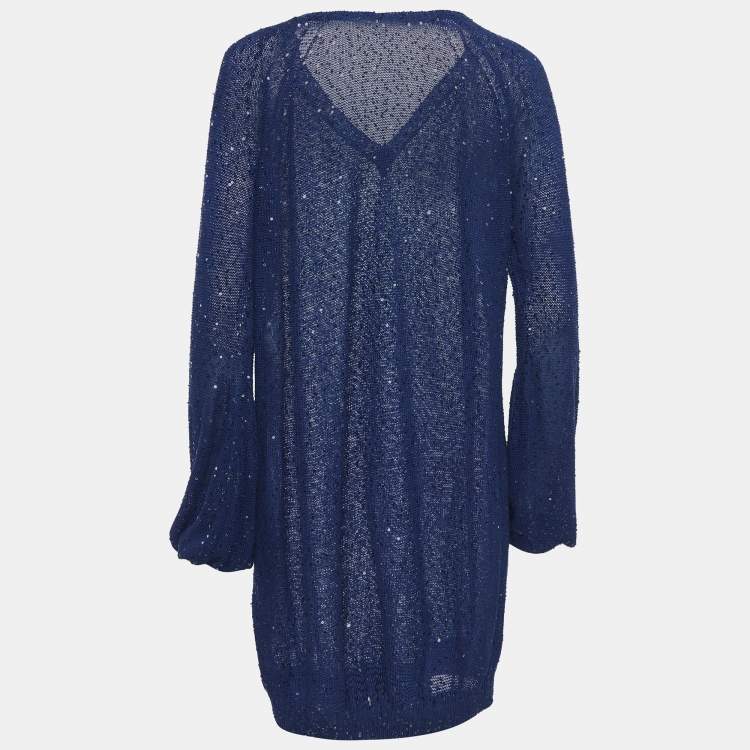 Pre Owned Stella McCartney Navy Blue Sequin Knitted Mini Dress M
