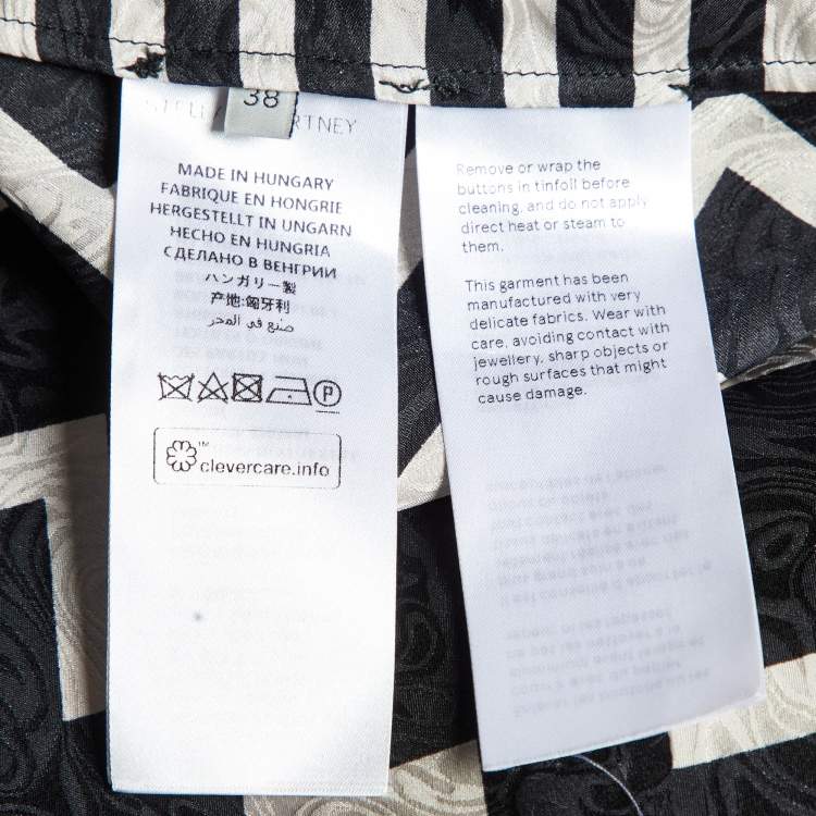 Pre Owned Stella McCartney Black/White Chevron & Stripes Print Jacquard Silk Shirt S