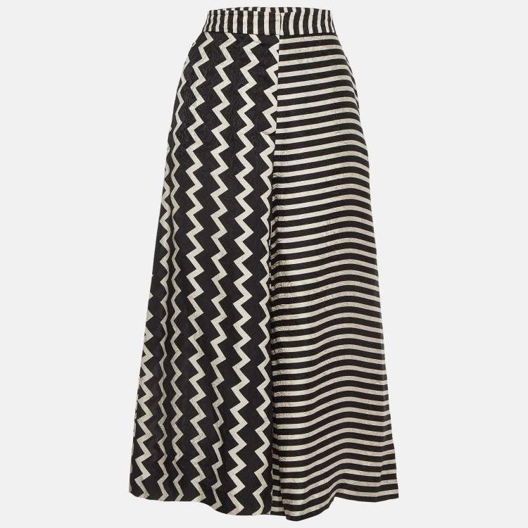 Pre Owned Stella McCartney Black/White Chevron & Stripes Print Jacquard Silk Pants S