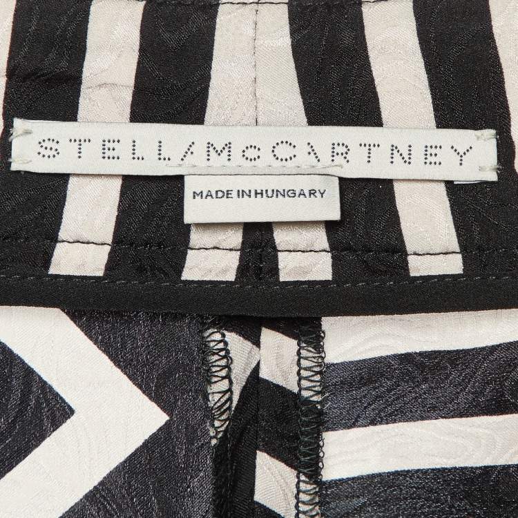 Pre Owned Stella McCartney Black/White Chevron & Stripes Print Jacquard Silk Pants S
