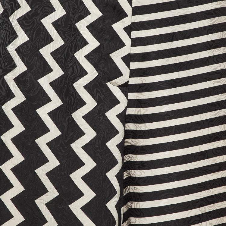 Pre Owned Stella McCartney Black/White Chevron & Stripes Print Jacquard Silk Pants S