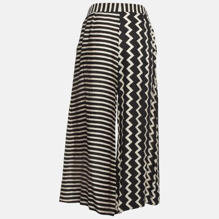 Pre Owned Stella McCartney Black/White Chevron & Stripes Print Jacquard Silk Pants S