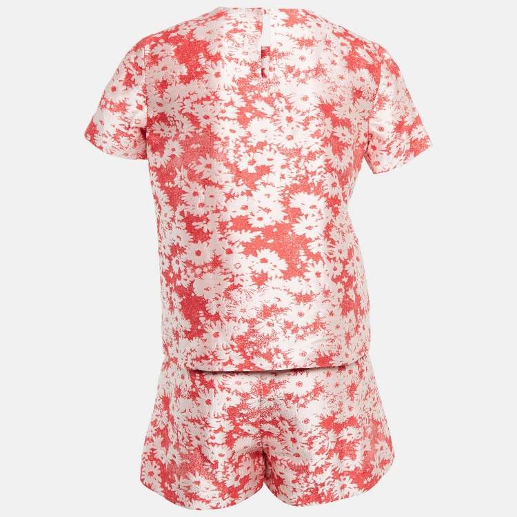 Pre Owned Stella McCartney Red Floral Jacquard Shorts Set S/M