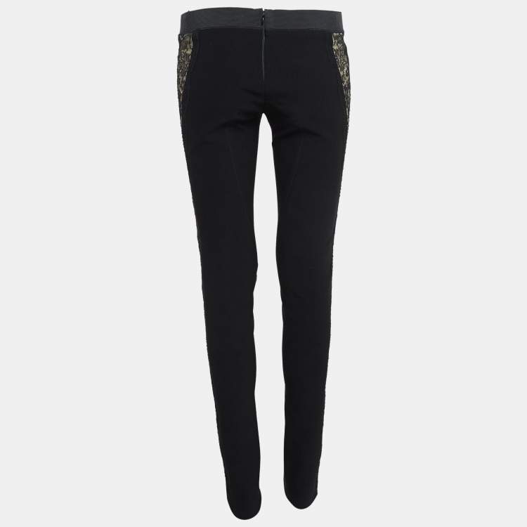 Pre Owned Stella McCartney Black Sheer Lace Side Trim Stretch Wool Trousers M
