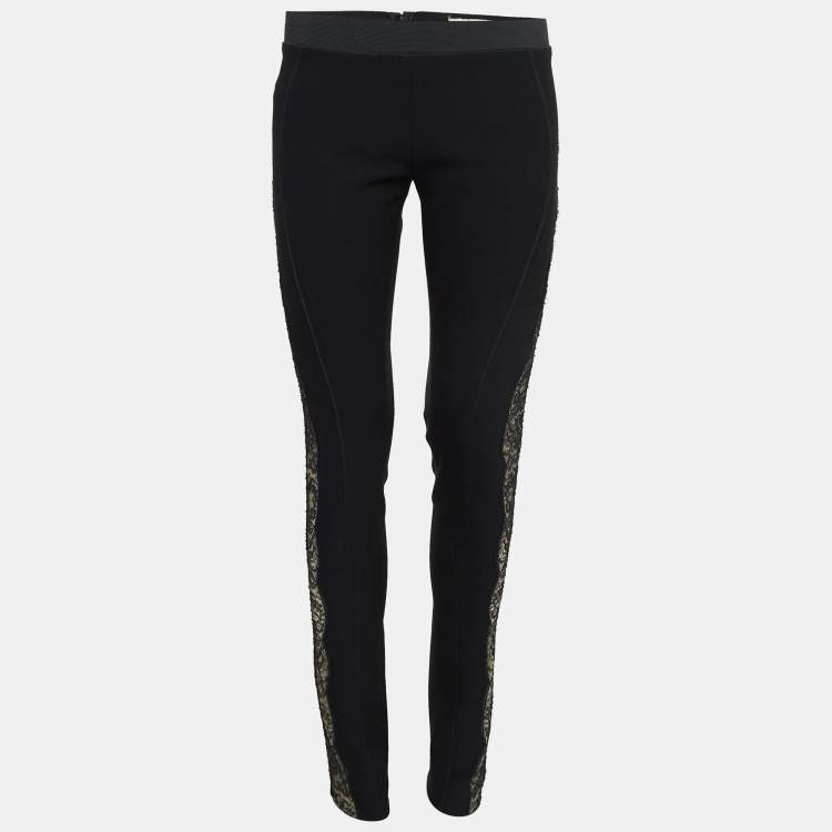 Pre Owned Stella McCartney Black Sheer Lace Side Trim Stretch Wool Trousers M