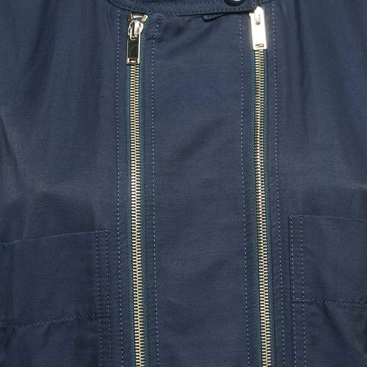 Pre Owned Stella McCartney Navy Blue Cotton Blend Zip Detailed Cargo Jumpsuit S
