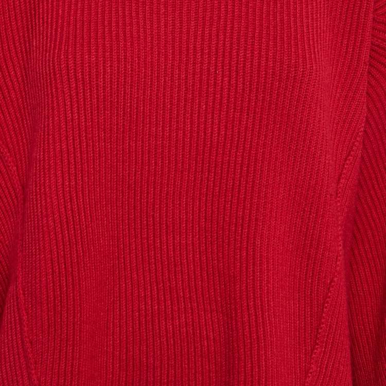 Pre Owned Stella McCartney Red Rib Knit Dolman Sleeve Asymmetric Sweater M
