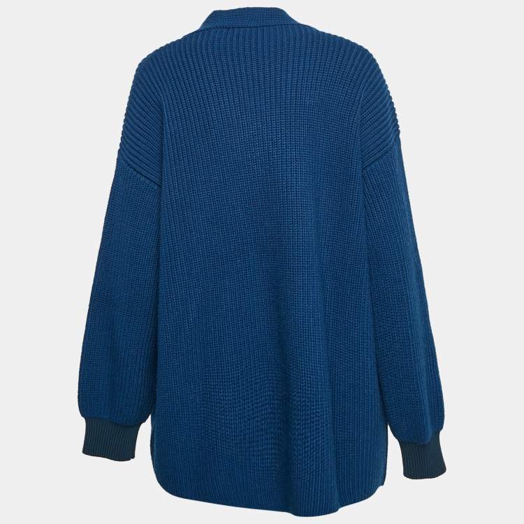 Pre Owned Stella McCartney Blue Rib Knit Asymmetrical Button Oversized Sweater M