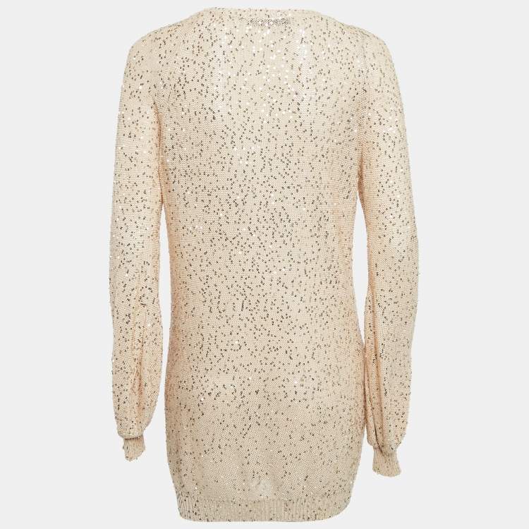 Pre Owned Stella McCartney Beige Sequined Crochet Knit Sweater Dress S