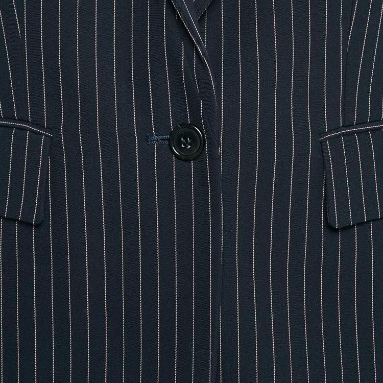 Pre Owned Stella Mccartney Navy Blue Striped Wool Single Breasted Blazer M