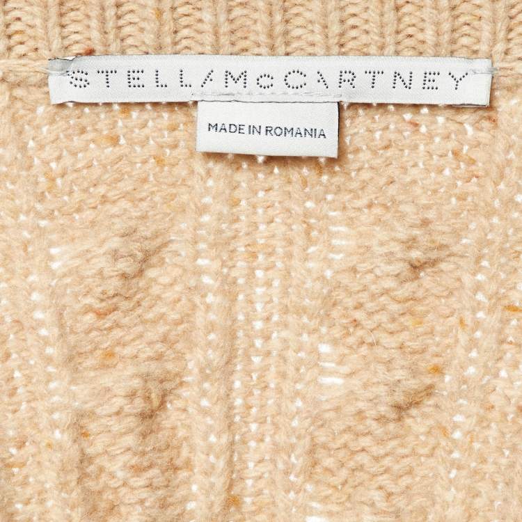 Pre Owned Stella McCartney Beige Cable Knit Wool Zip-Up Cardigan XS