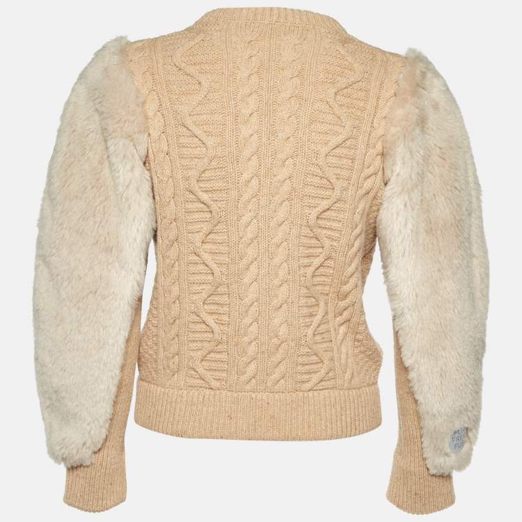 Pre Owned Stella McCartney Beige Cable Knit Wool Zip-Up Cardigan XS