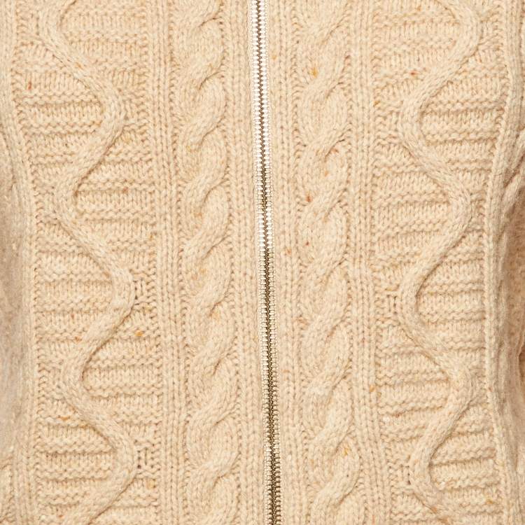 Pre Owned Stella McCartney Beige Cable Knit Wool Zip-Up Cardigan XS