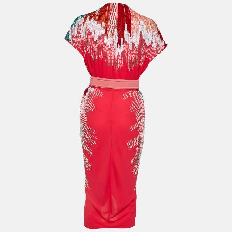 Pre Owned Stella McCartney Fuchsia Pink Embellished Crepe Wrap Dress L