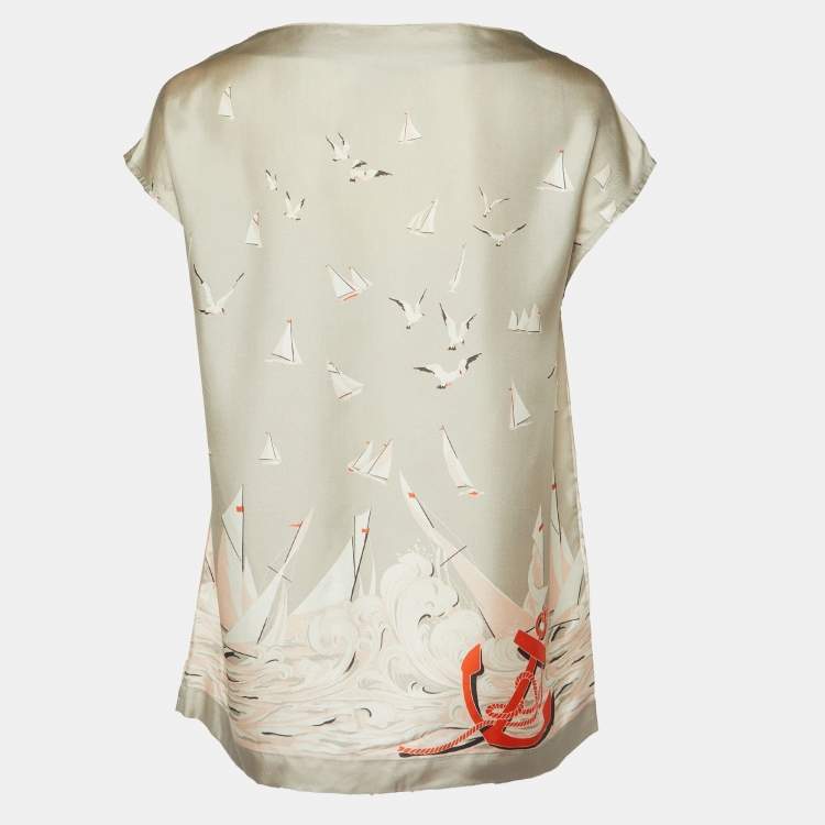 Pre Owned Stella McCartney Beige Printed Silk Top S