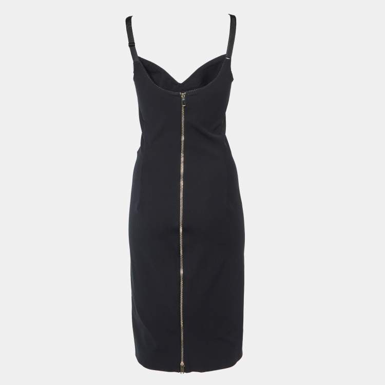 Pre Owned Stella McCartney Black Stretch Crepe Floral Jacquard Paneled Bustier Midi Dress S