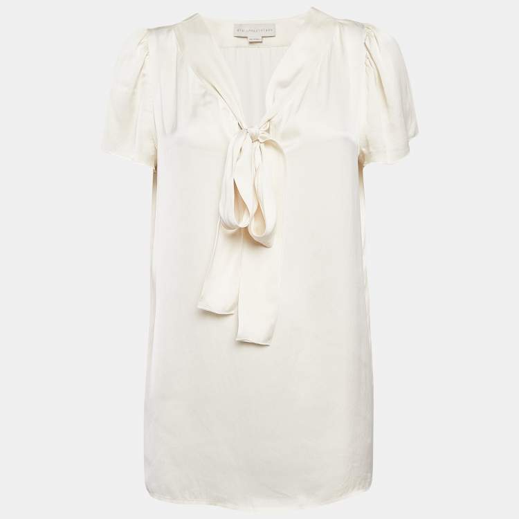Pre Owned Stella McCartney Cream Satin Tie-Up Neck Blouse M