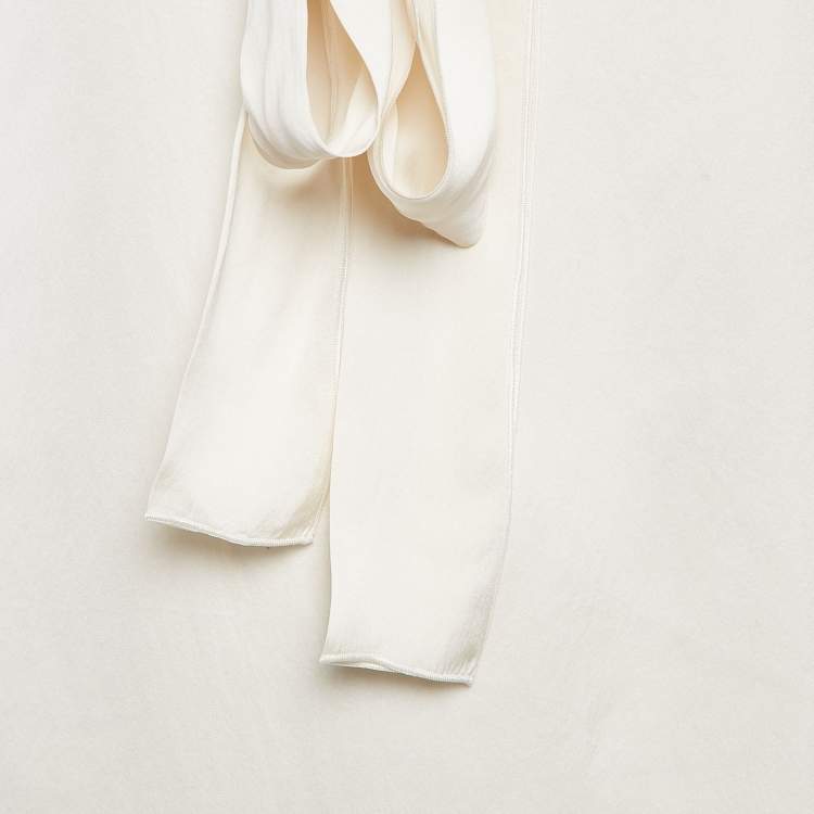 Pre Owned Stella McCartney Cream Satin Tie-Up Neck Blouse M