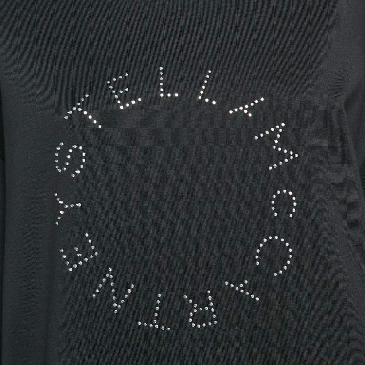 Pre Owned Stella McCartney Black Studded Logo Cotton Knit Oversized Sweatshirt XS