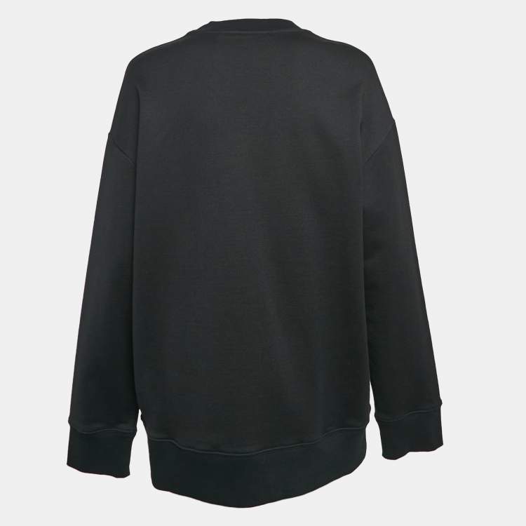 Pre Owned Stella McCartney Black Studded Logo Cotton Knit Oversized Sweatshirt XS