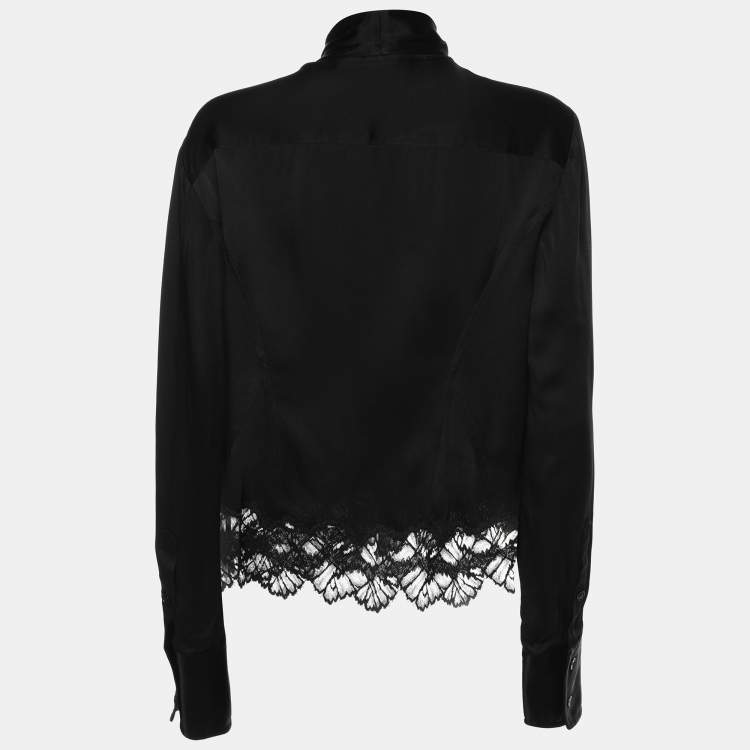Pre Owned Stella McCartney Black Silk Lace Long Sleeve Top M
