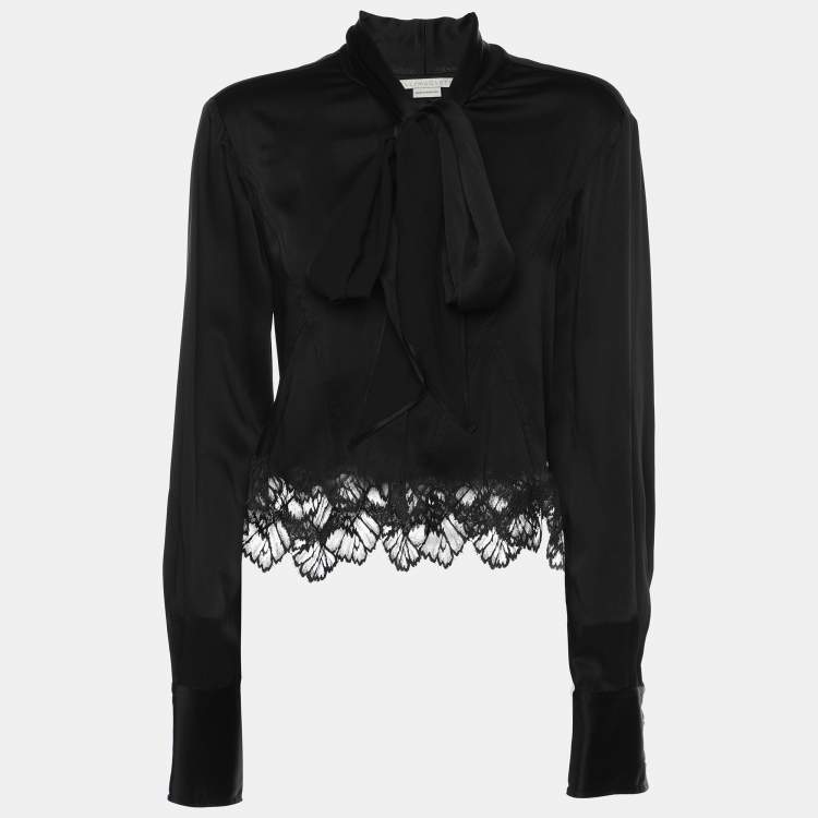Pre Owned Stella McCartney Black Silk Lace Long Sleeve Top M