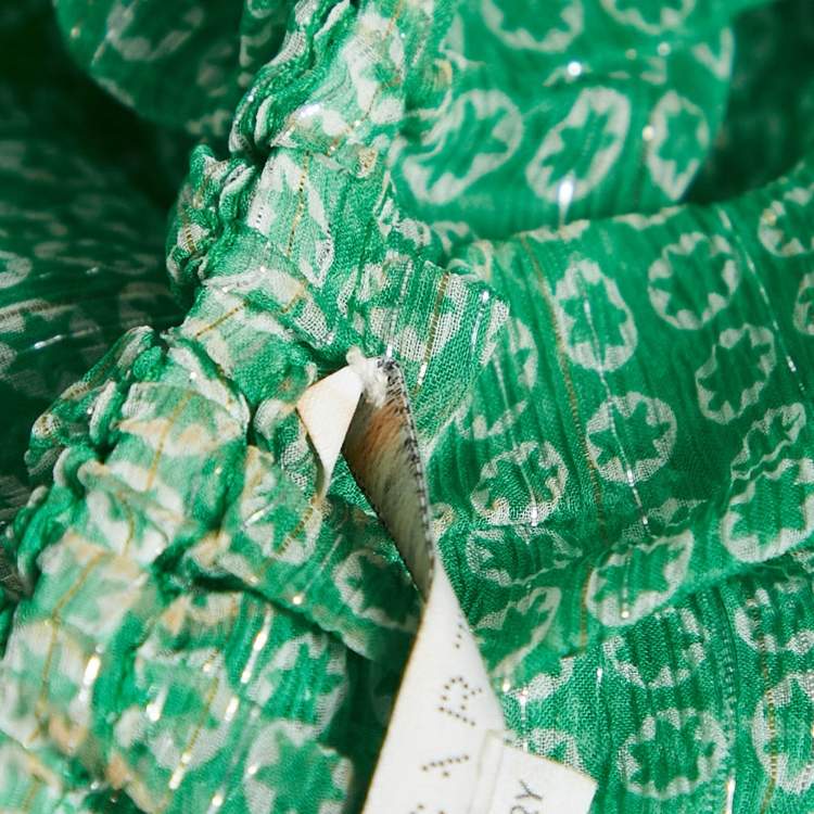Pre Owned Stella McCartney Green Stars Print Lurex Georgette Ruffled Top M