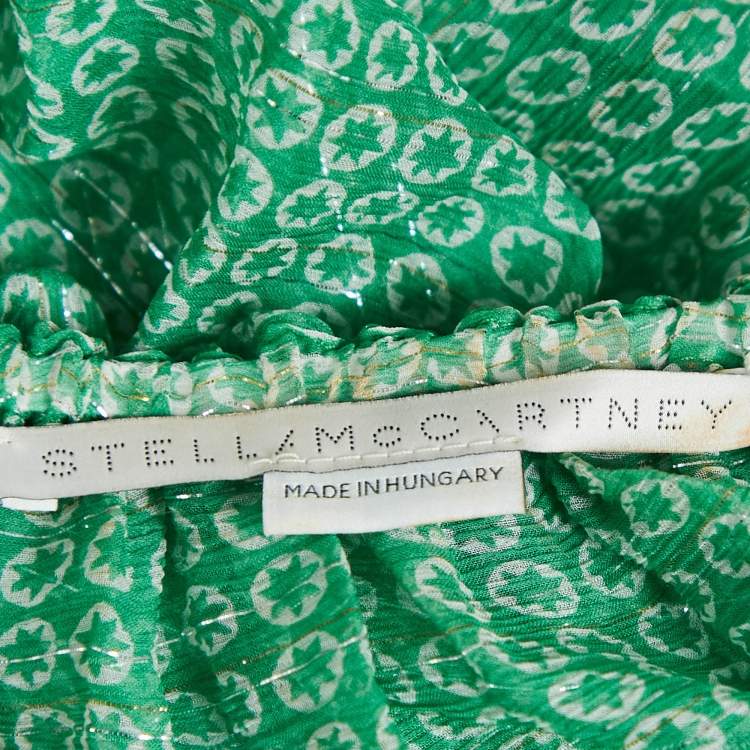 Pre Owned Stella McCartney Green Stars Print Lurex Georgette Ruffled Top M
