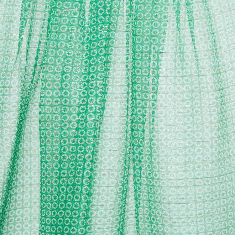 Pre Owned Stella McCartney Green Stars Print Lurex Georgette Ruffled Top M