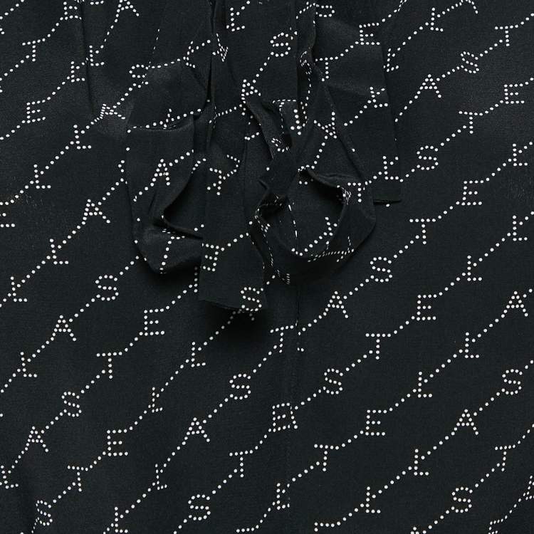 Pre Owned Stella McCartney Black Diagonal Logo Print Belted Midi Dress L