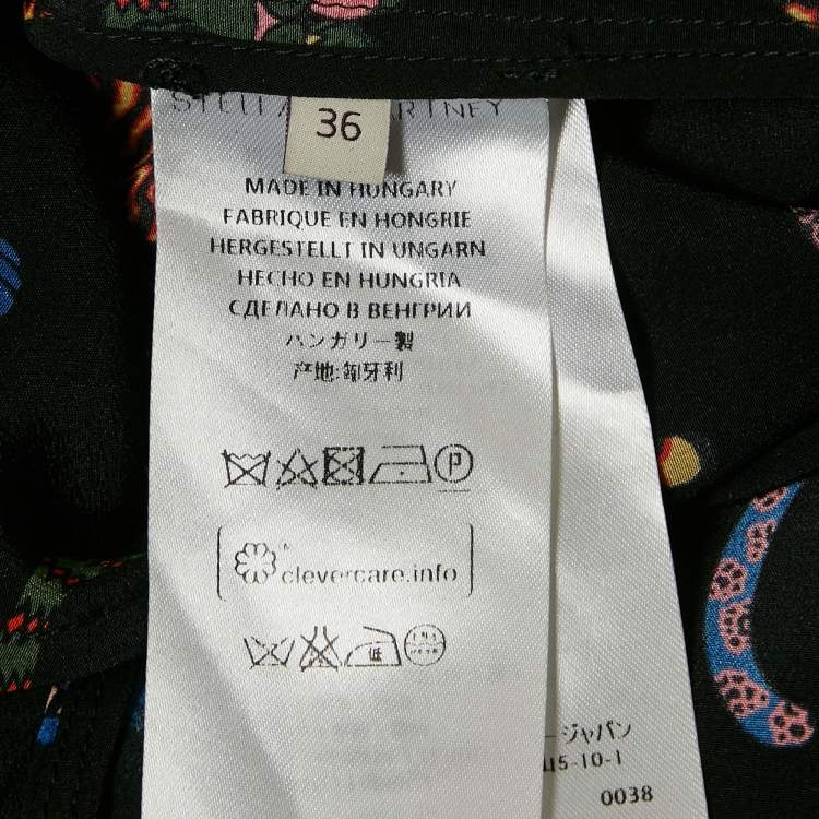 Pre Owned Stella McCartney Black Cats Print Silk Shirt Dress XS