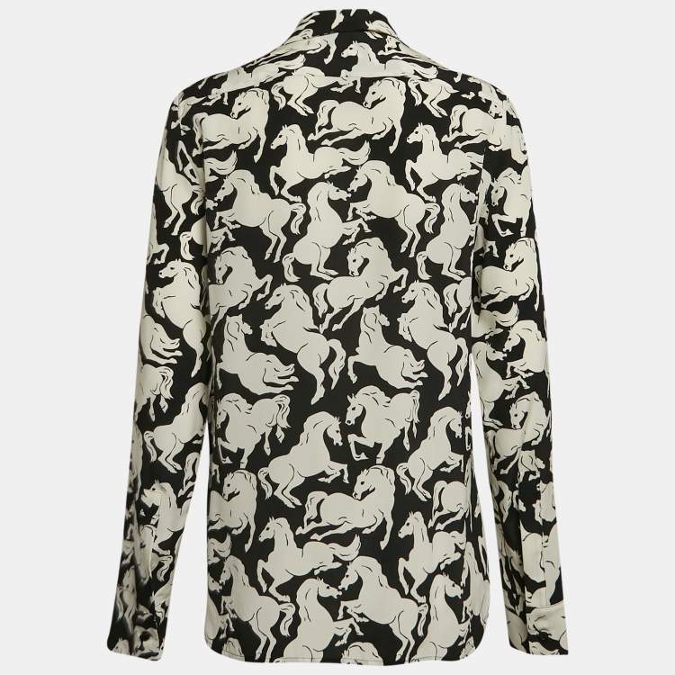 Pre Owned Stella McCartney Black All Over Horse Print Silk Shirt M